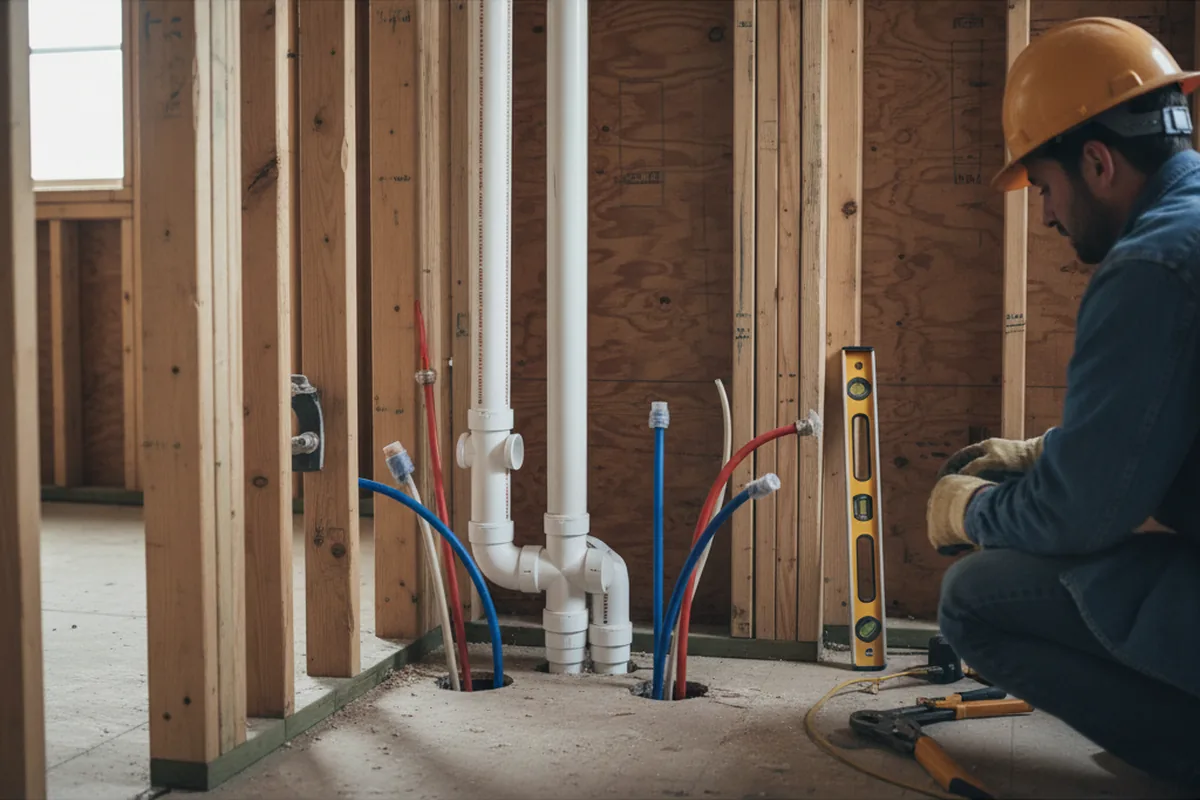 Drain and supply rough-in during Leak Detection in Brooks